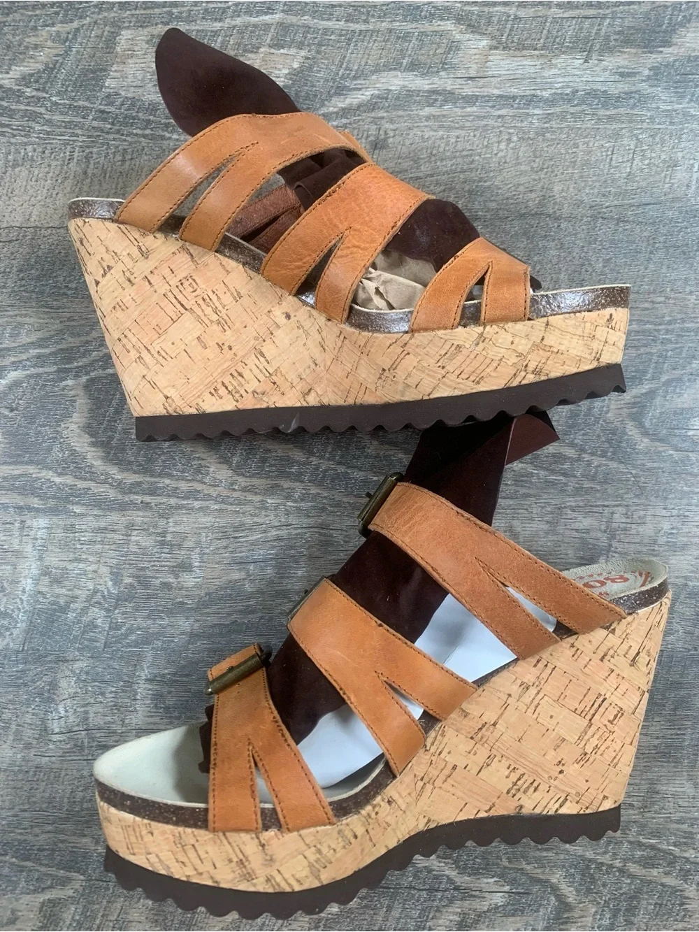 Women’s Boho Wedge Platform Brown Suede and Tan Leather Buckle Sandals
